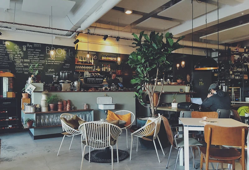 Warm café interior in Tokyo